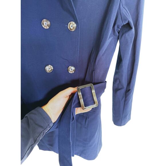 41 Hawthorn Crue Double Breasted Belted Trench PeaCoat Jacket Navy Blue Large - Picture 10 of 12